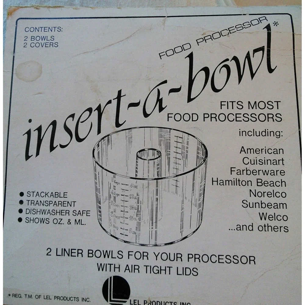 2‎ Insert-A-Bowl Universal Food Processor 5-Cup Bowls & Lids 1980 Vtg Stacking